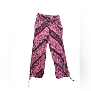 Mayazene Pink Brown Boho Tribal Harem Pants Elastic Waist Drawstring NWT Small
